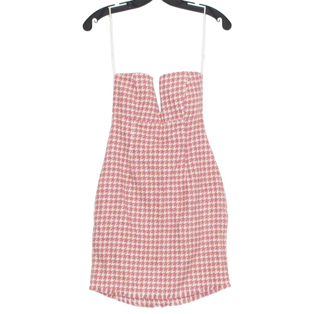 Bodycon Dress Mini Houndstooth Y2K Coquette Going Out Party Club Girly Pink XS